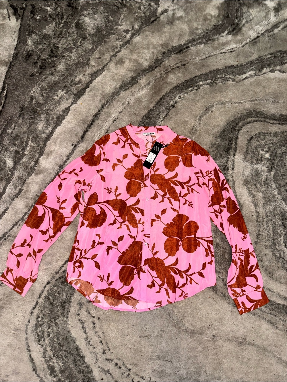 Fashion Nova Pink Blouse with Rust Floral Print